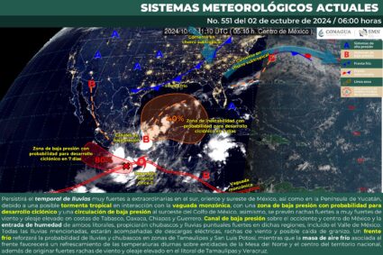 Persisten lluvias en sur, sureste y oriente; -5 grados en Aguascalientes