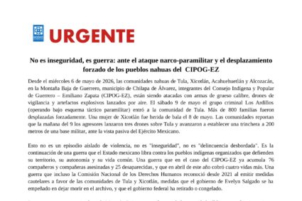 El Estado está desplazando a los indígenas con guerra: Nodo de Derechos Humanos