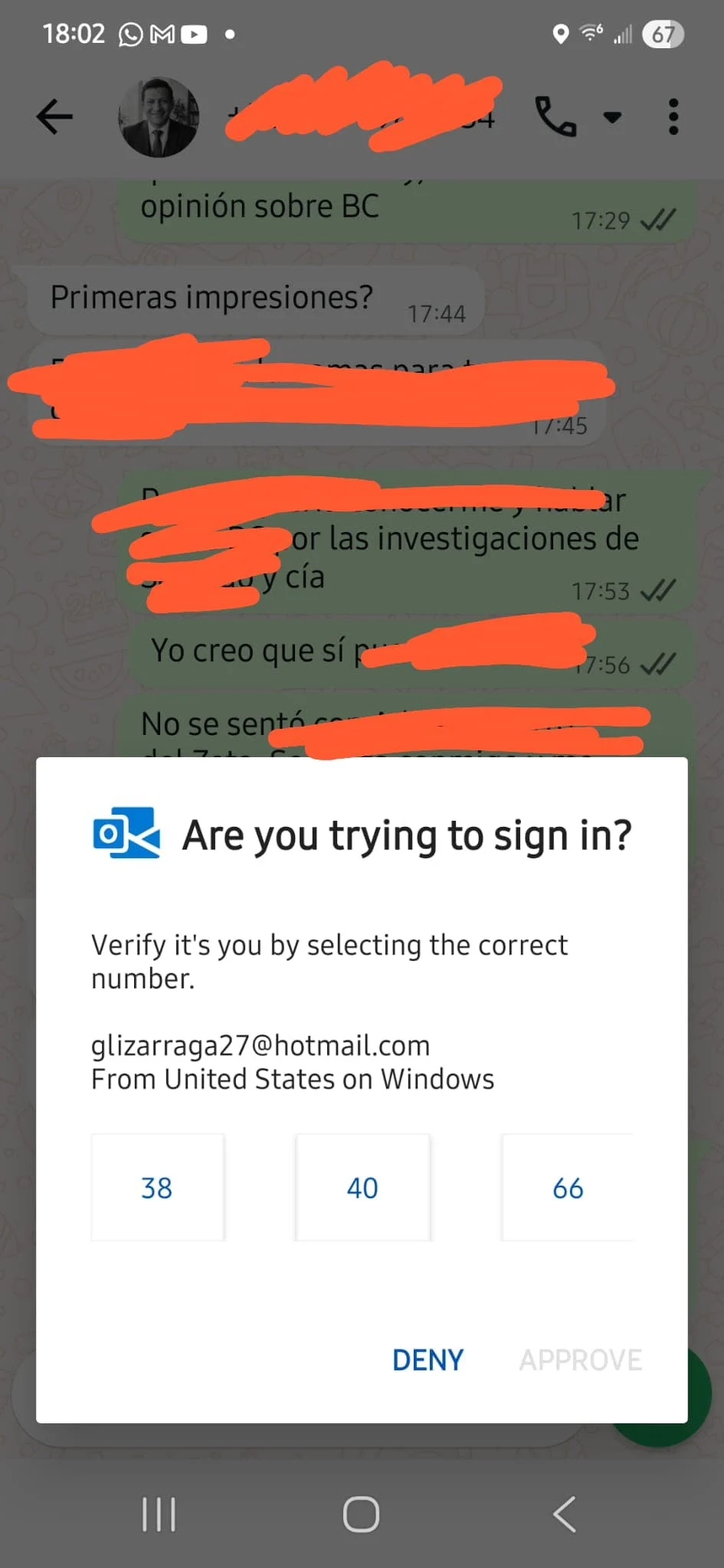 Intento de hackeo del correo electrónico de Guadalupe Lizárraga durante una llamada con Hazael Sayavedra.
