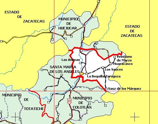 Mapa de Santa María de los Ángeles, Jalisco, lugar donde nació Martín Orozco Sandoval.
